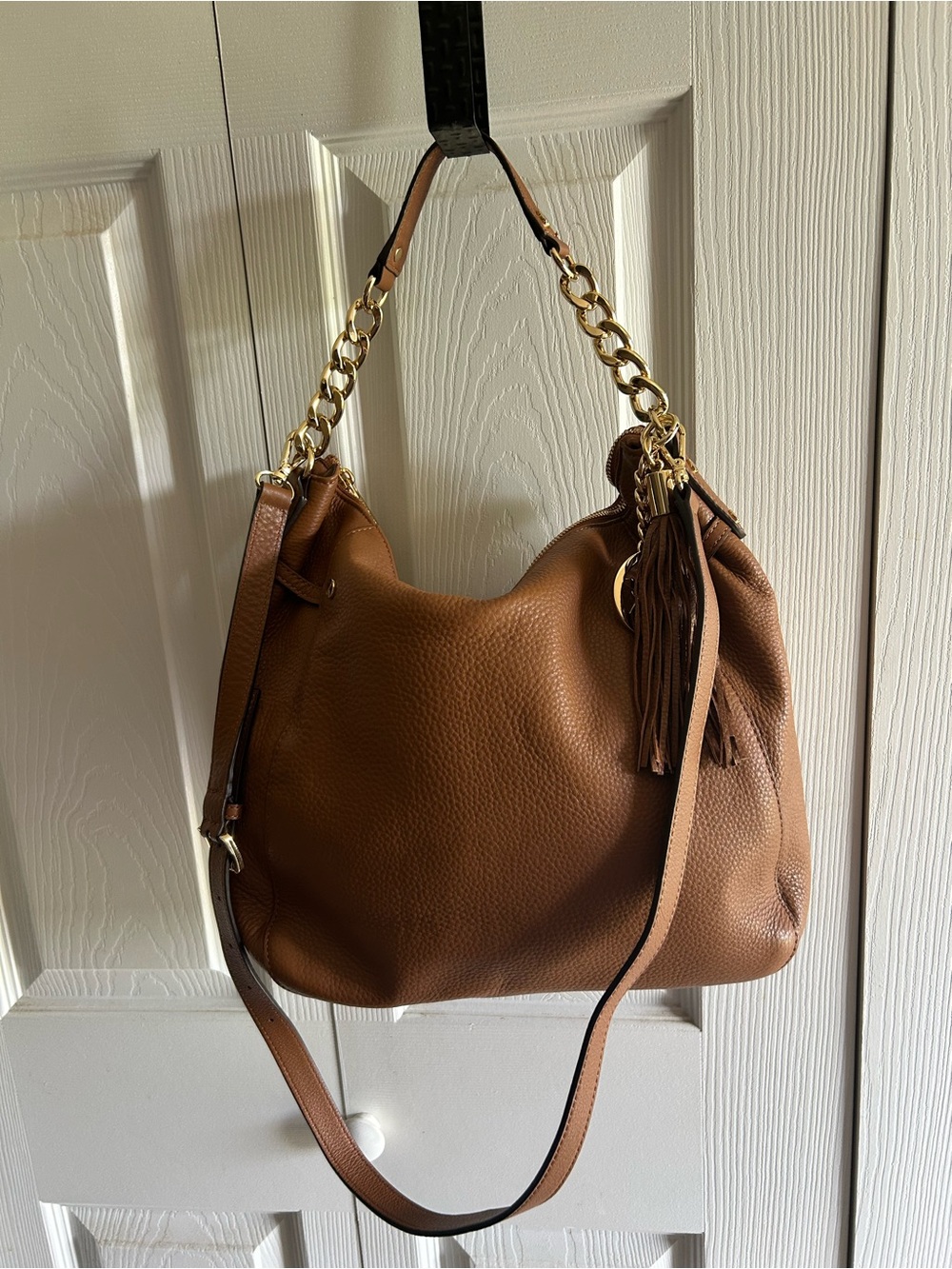 MICHAEL Michael Kors Brown Leather Shoulder Hobo with Gold Chain
